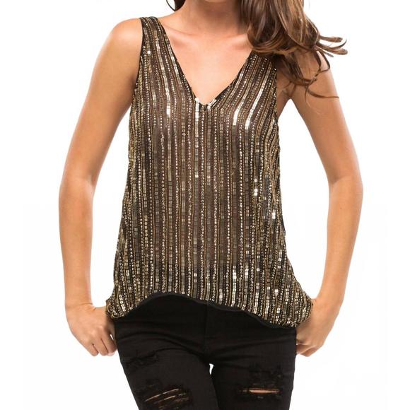 NEW PARKER fallon sequin v-neck top in gold